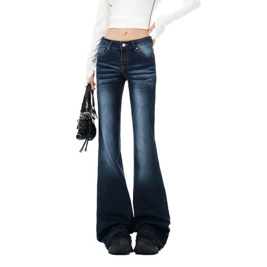 【加绒加厚】罗蒙秋冬款加绒女士牛仔裤微喇裤怀旧美式风显瘦百搭长裤 商品图7