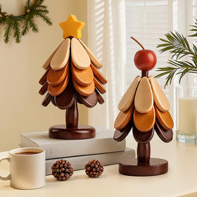 【圣诞树隔热垫】实木餐垫高级感创意摆件 实木防烫锅垫折叠杯垫碗垫