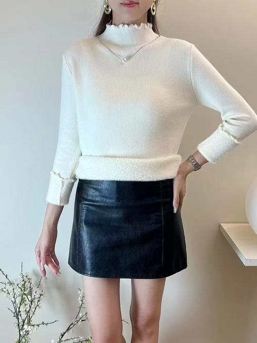 【GZ】无忧购法式木耳边半高领一体绒修身保暖针织打毛衣3340（截单后3-5天发货) 商品图2