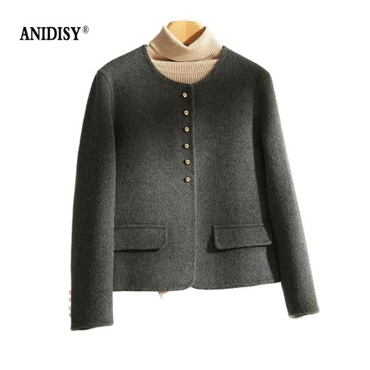 小香风圆领长袖单排扣羊毛呢短款外套 商品图0