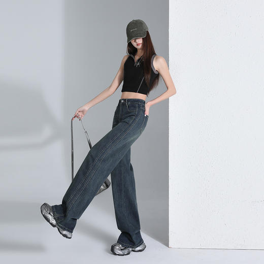 【加绒加厚】罗蒙阔腿牛仔裤女士秋冬款加绒保暖舒适直筒百搭长裤子 商品图4