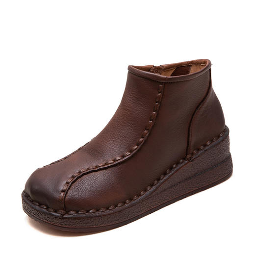 JZ5030 2025年秋冬季新款复古坡跟短靴头层牛皮纯色百搭小众女鞋 商品图4