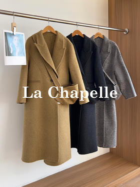 会员福利【高质感毛呢】拉夏贝尔/La Chapelle翻领两扣双面呢大衣斜挎包女含绵羊毛高级感毛呢外套冬季