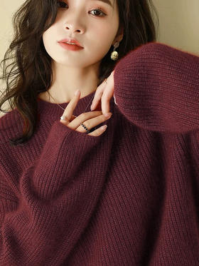 银河细闪发财红羊毛针织混纺毛衣