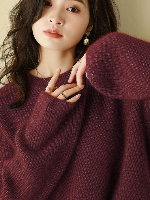 银河细闪发财红羊毛针织混纺毛衣 商品图0