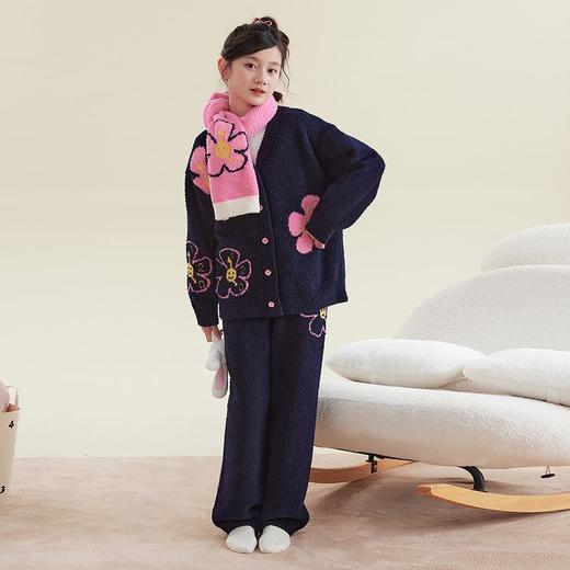 秋冬A类半边绒女童睡衣套装高品质中大童儿童家居服 商品图0