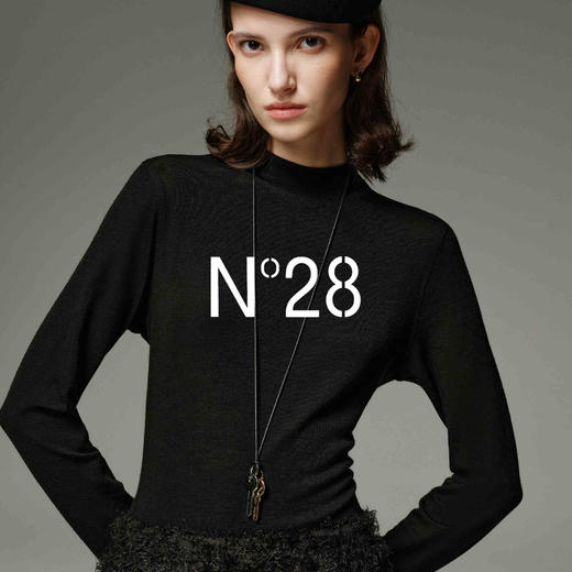 N°28 100%绵羊毛半高领针织打底衫女秋季高级感气质修身内搭上衣895392T022  商品图3