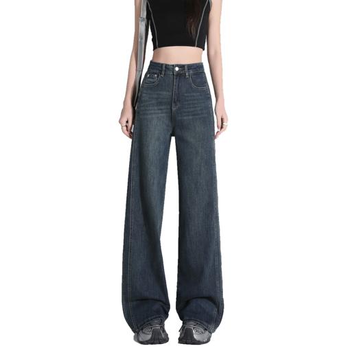 【加绒加厚】罗蒙阔腿牛仔裤女士秋冬款加绒保暖舒适直筒百搭长裤子 商品图6