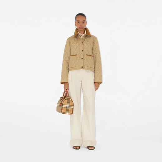 BURBERRY 巴宝莉 女士短款绗缝尼龙夹克棉服 驼色 8107466 C1544 商品图2