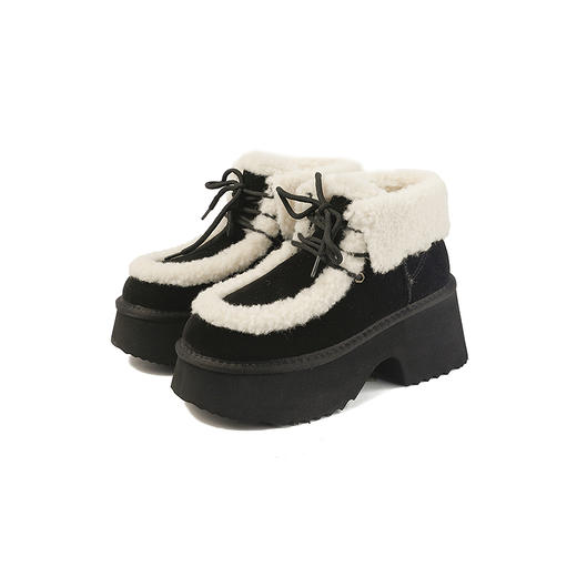 伊伴冬季时尚毛毛短靴雪地靴系带靴粗跟高跟B25726010 商品图5