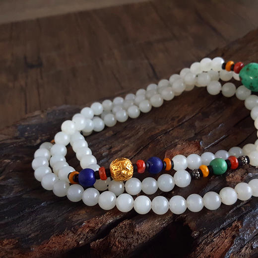 【天然正品】足金单珠配天然新疆籽料细腻一级白约8.2MM和田玉珠串项链8.2MM（皆取最大值）链长：55CM女士281025AH39 商品图5