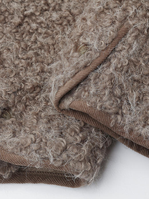 2025 秋冬卡其棕羊羔毛拉链短外套女 宽松休闲毛绒质感 V 领双口袋保暖小个子短款上衣 商品图4