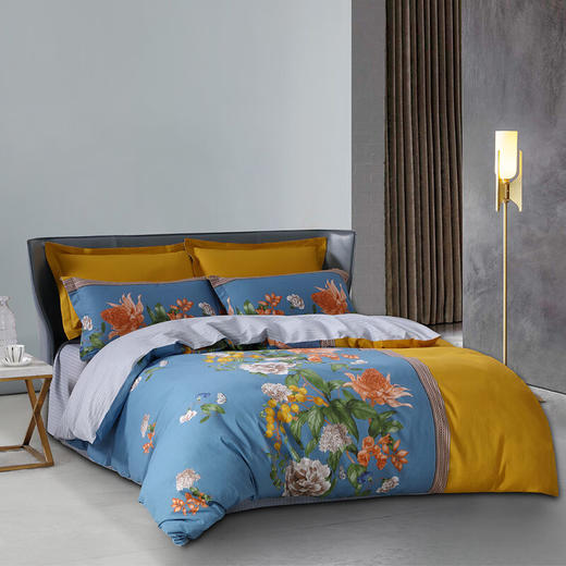 水星家纺 欢聚全棉四件套 200cmx230cm 大提花 适用1.5米床 透气抗菌 四季通用 双面花色 120431 商品图0