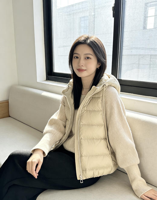 针织拼接90白鸭绒连帽运动风羽绒服 商品图0