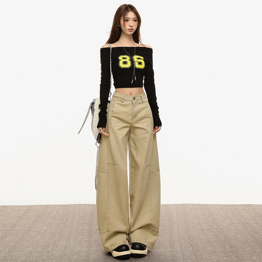 【加绒加厚】罗蒙秋冬款女士弯刀裤卡其色阔腿百搭潮高街显瘦长裤 商品图2