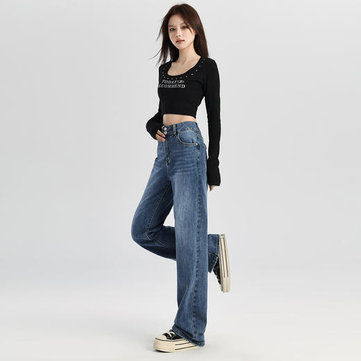 【加绒加厚】罗蒙女士秋冬款高腰直筒裤双排扣显瘦显腿长百搭长裤 商品图3