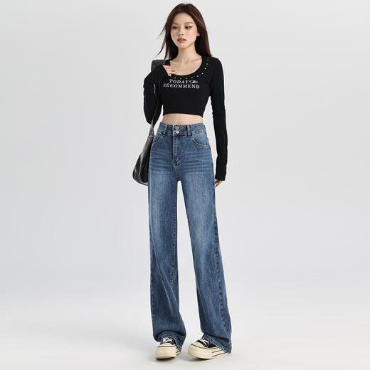 【加绒加厚】罗蒙女士秋冬款高腰直筒裤双排扣显瘦显腿长百搭长裤 商品图1