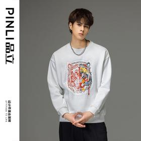 PINLI品立秋季新品烫钻圆领卫衣男士潮牌老虎头宽松长袖上衣BV233109029