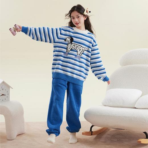 A类条纹半边绒亲子女童套头ins小红书同款冬季不起球大童女家居服 商品图1