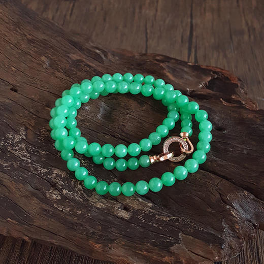 【天然正品】A货翡翠天然收藏级细腻糯冰种满绿约6.6MM翡翠珠串项链6.6MM（皆取最大值）链长：56CM女士300925NJS25 商品图2