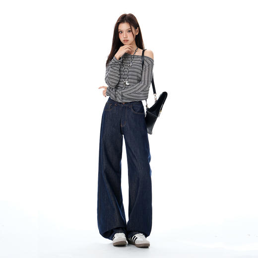 【加绒加厚】罗蒙秋冬款女士高腰阔腿牛仔裤加绒直筒显瘦百搭休闲长裤子 商品图1