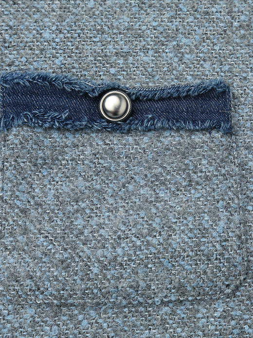 冬季新款灰色牛仔拼接毛呢小香风短外套女 设计感小众撞色流苏边高级感通勤短款呢大衣 商品图3