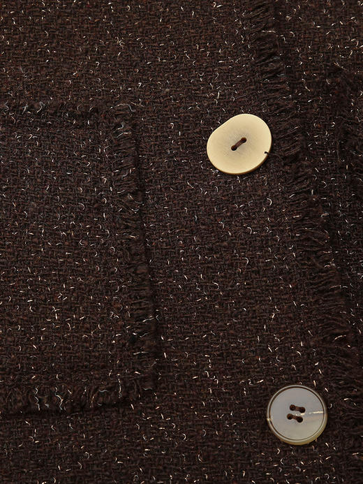 2025 秋冬深棕金闪粗花呢小香风外套女 圆领毛边设计宽松四袋单排扣通勤休闲短款上衣 商品图3