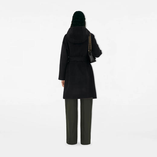 BURBERRY 巴宝莉 女士双面羊毛连帽裹身大衣 黑色 8110898 C1307 商品图6