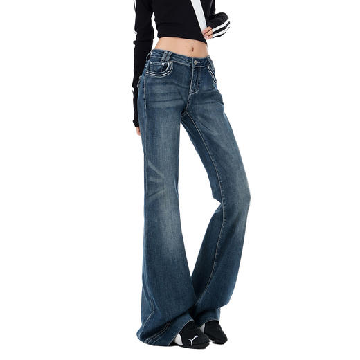 【加绒加厚】罗蒙秋冬款微喇裤深蓝女士显瘦百搭休闲加绒保暖舒适长裤子 商品图7