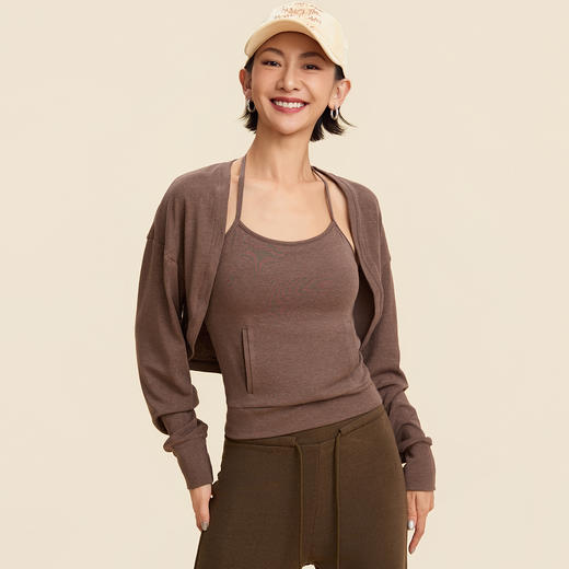 跃牌【禅语梵心】裸感磨毛运动长袖女修身透气坎肩跑步健身瑜伽服罩衫CX3545 商品图2