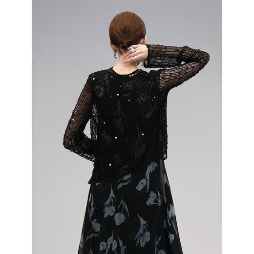 COCOBELLA重工亮片长袖针织衫小开衫气质通勤空调衫MZ3181-2 商品图2