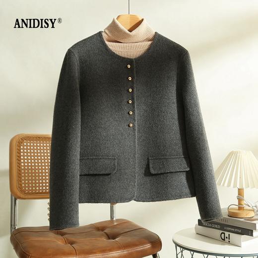 小香风圆领长袖单排扣羊毛呢短款外套 商品图3