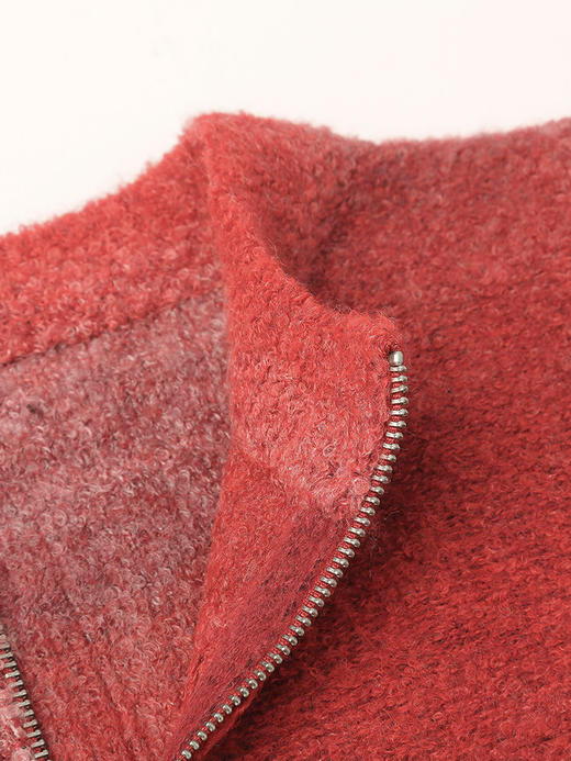 2025 秋冬酒红渐变全拉链针织开衫女 毛绒感短款圆领外套 复古氛围感休闲通勤修身显瘦上衣 商品图2