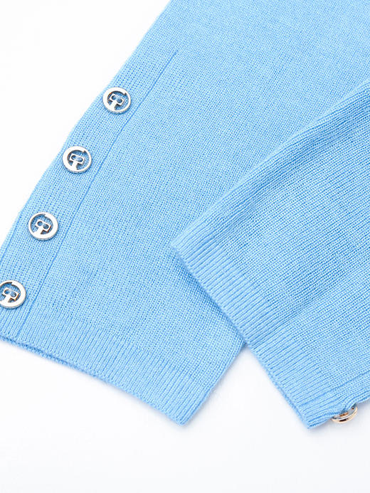 2025 秋冬黑色半高领针织衫女 修身显瘦金属纽扣装饰长袖内搭 通勤百搭弹力打底衫 商品图3