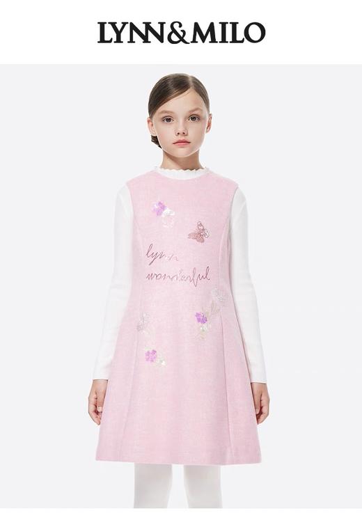 【春上新】8楼琳麦罗 LYNN&MILO 粉色毛呢字母花卉珠绣背心裙 商品图0
