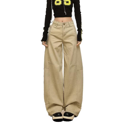 【加绒加厚】罗蒙秋冬款女士弯刀裤卡其色阔腿百搭潮高街显瘦长裤 商品图6