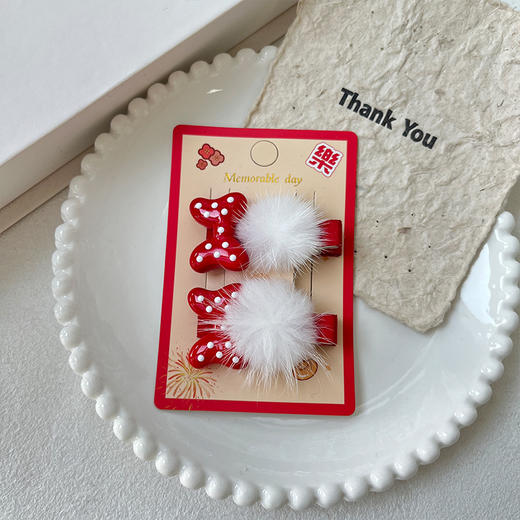 蝴蝶结毛球对夹对装发夹-纪念日百货门店同款167797091 商品图1