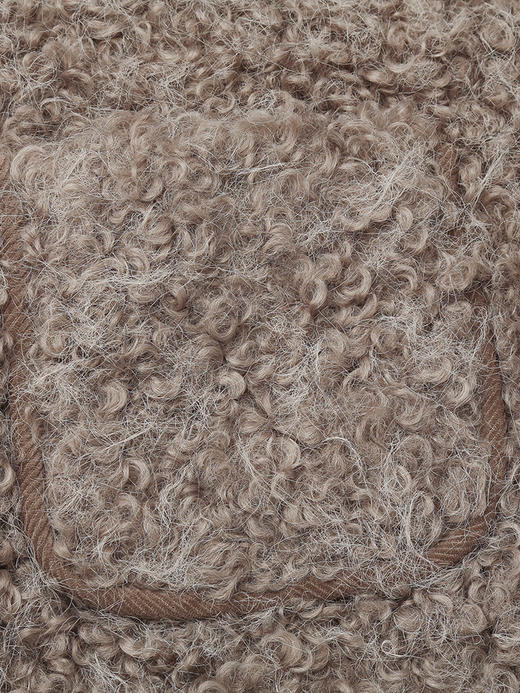 2025 秋冬卡其棕羊羔毛拉链短外套女 宽松休闲毛绒质感 V 领双口袋保暖小个子短款上衣 商品图3