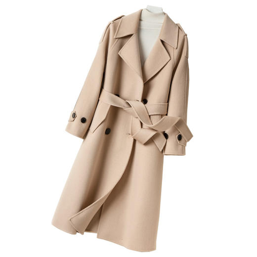 「自」全新升级【铂金会员459/天猫619/差价160】(32816)洛诗琳气质中长款羊毛大衣2025秋冬过膝双排扣双面毛呢外套 商品图4