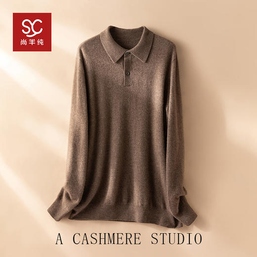 意单客供~100%纯山羊绒衫男翻领加厚套头保暖长袖毛衣CYR25111 商品图0