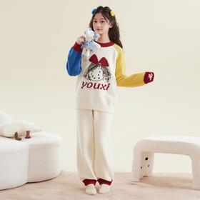 女童半边绒睡衣儿童法兰绒秋冬款加厚冬季女孩珊瑚绒家居服套装