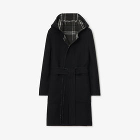 BURBERRY 巴宝莉 女士双面羊毛连帽裹身大衣 黑色 8110898 C1307