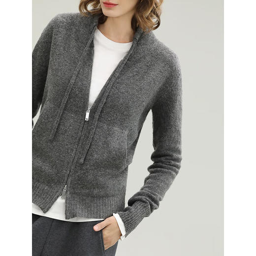 COCOBELLA时尚双拉链灰色针织衫秋冬保暖连帽外套毛衣MZ3266 商品图2