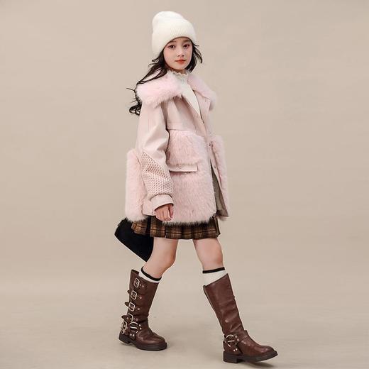 外套冬装皮衣中大童新款女童2025加厚夹棉翻领毛毛洋气大衣中长款 商品图2