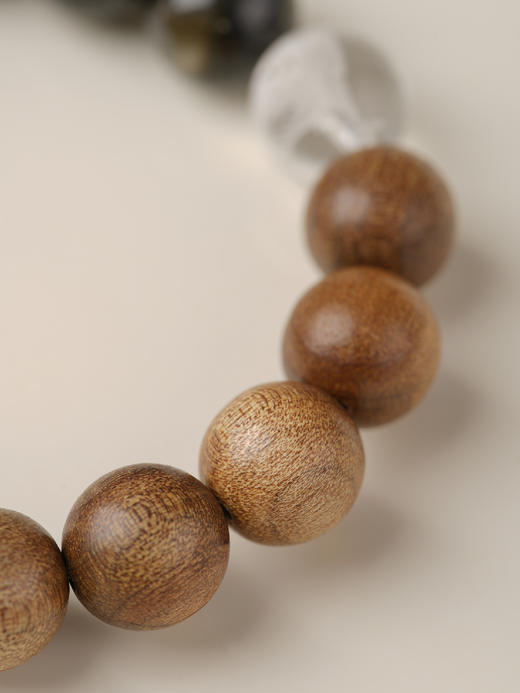 【一念七宝】财富通宝|金耀石虎眼石金丝楠木白水晶三合手串（男款） 商品图2