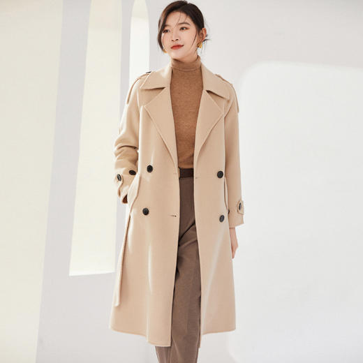 「自」全新升级【铂金会员459/天猫619/差价160】(32816)洛诗琳气质中长款羊毛大衣2025秋冬过膝双排扣双面毛呢外套 商品图1