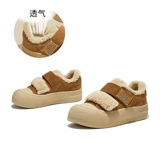 真皮毛毛加绒板鞋女2025冬季新款厚底棉鞋保暖百搭魔术贴小白鞋女 商品图4