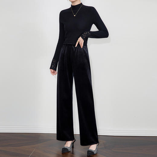 「高货wl」全新升级【铂金会员220/天猫299/差价79】(22158)洛诗琳气质垂坠感丝绒裤2025秋冬新中式百搭休闲长裤女 商品图1