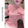 【孤品样衣，不退不换】  【桃香蜜语】时尚百搭设计感100羊毛蕾丝拼接修身针织衫 商品缩略图2