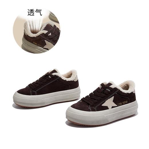 头层牛皮小白鞋女2025冬季新款平底加绒保暖板鞋休闲百搭豹纹女鞋 商品图3